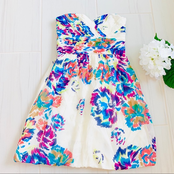 Anthropologie Dresses & Skirts - SHOSHANNA 100% Silk White Floral Strapless Dress 6